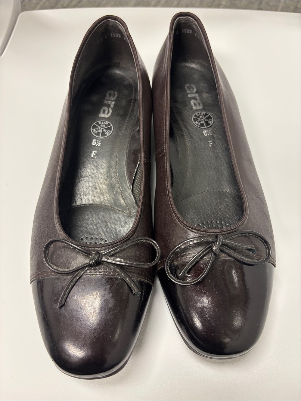 Ara Women's Dark Brown Ballet Flats with Bow Accent